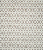 Full view of Elkstone Taupe woven fabric showing a small-scale geometric pattern of interlocking taupe shapes across a natural cream background.
