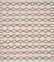 Close-up of Elkstone Terracotta upholstery fabric featuring a textured natural cream weave with repeating terracotta geometric motifs arranged in narrow horizontal rows.