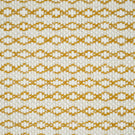 Close-up of Elkstone Turmeric fabric featuring a textured natural cream weave with repeating golden mustard geometric motifs arranged in horizontal rows.