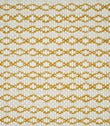 Close-up of Elkstone Turmeric fabric featuring a textured natural cream weave with repeating golden mustard geometric motifs arranged in horizontal rows.