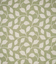 Ellerton Apple embroidered fabric featuring a flowing cream foliage design with softly curved stems and rounded leaves across a fresh apple green woven background, shown flat to clearly display the repeating contemporary botanical pattern.