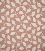 Ellerton Blush embroidered fabric featuring a flowing cream botanical leaf design with gently curving stems and rounded leaves across a soft blush pink woven background, shown flat to clearly display the full repeating foliage pattern and textured embroidery.