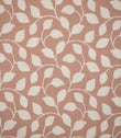 Ellerton Blush embroidered fabric featuring a flowing cream botanical leaf design with gently curving stems and rounded leaves across a soft blush pink woven background, shown flat to clearly display the full repeating foliage pattern and textured embroidery.