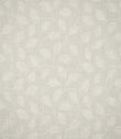 Ellerton Cloud embroidered fabric featuring a delicate trailing leaf and vine design in soft ivory thread across a pale neutral cloud-grey woven background, shown flat to display the full repeating botanical pattern, subtle tonal contrast and natural linen-look texture.