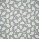 Ellerton Cornflower embroidered fabric featuring a flowing cream foliage design of softly curved stems and leaves across a muted cornflower blue woven background, shown flat to clearly display the repeating botanical pattern.