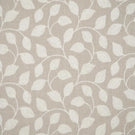 Ellerton embroidered foliage fabric featuring a repeating design of cream leaves and gently curving stems across a natural beige woven background, shown flat to display the full botanical pattern.