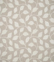 Ellerton embroidered foliage fabric featuring a repeating design of cream leaves and gently curving stems across a natural beige woven background, shown flat to display the full botanical pattern.