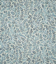 Elmsley blue sustainable fabric shown flat, featuring a small-scale floral and scrolling foliage pattern in soft blue, aqua and navy tones on a natural cream ground.
