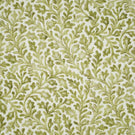 Elmsley Green sustainable fabric featuring a small-scale botanical print of softly flowing leaves, stems and stylised floral shapes in layered olive, moss and fresh green tones on a warm off-white ground.