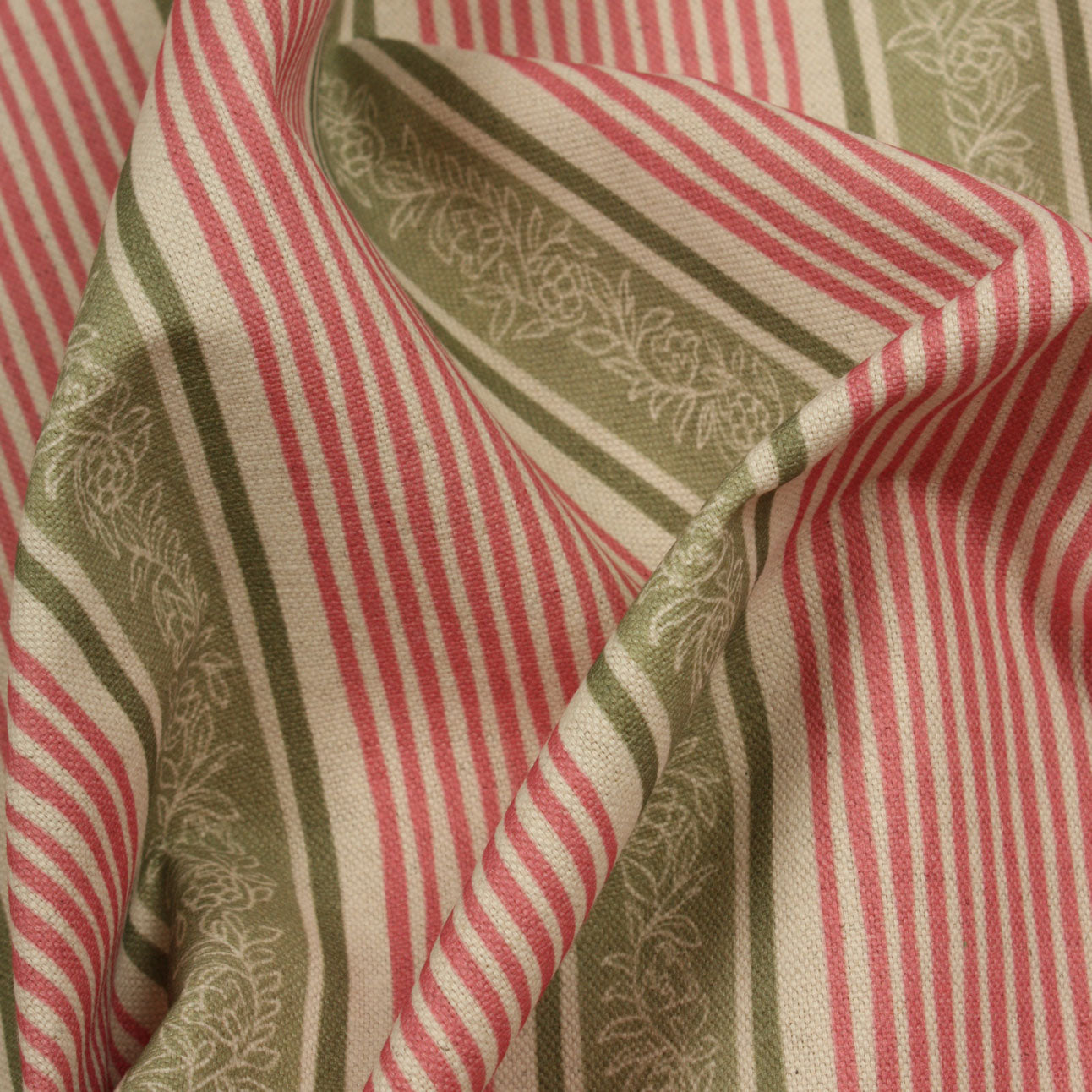 Elstead Stripe Fabric / Sage / Pink