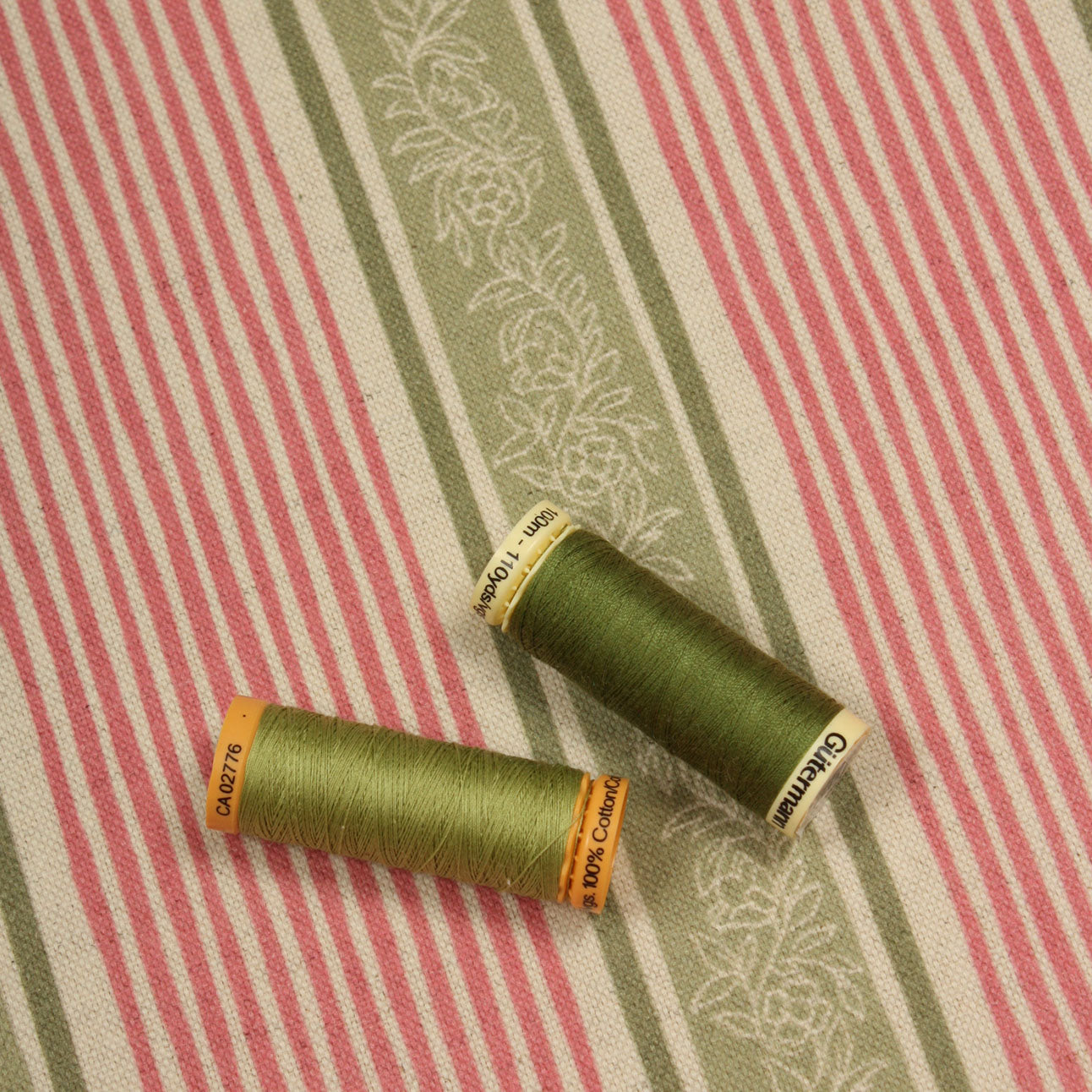Elstead Stripe Fabric / Sage / Pink