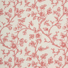 Delicate red floral fabric featuring trailing vines, blooming flowers, and leafy details on a soft ivory background in a classic country-inspired design.