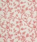 Delicate red floral fabric featuring trailing vines, blooming flowers, and leafy details on a soft ivory background in a classic country-inspired design.