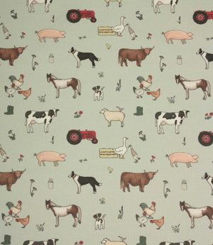 Farmyard Friends Oilcloth Fabric / Eggshell