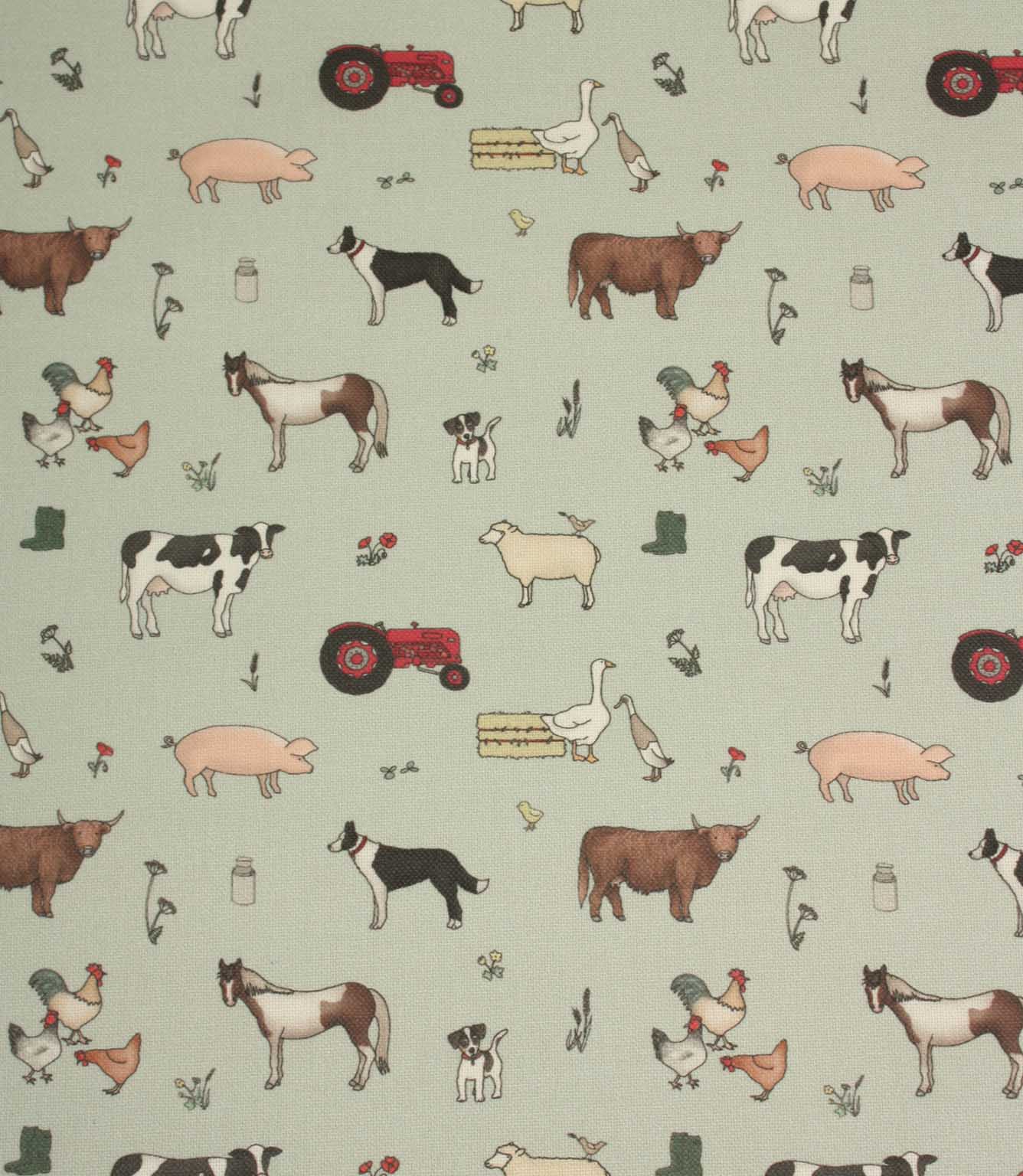 Farmyard Friends Oilcloth Fabric / Eggshell