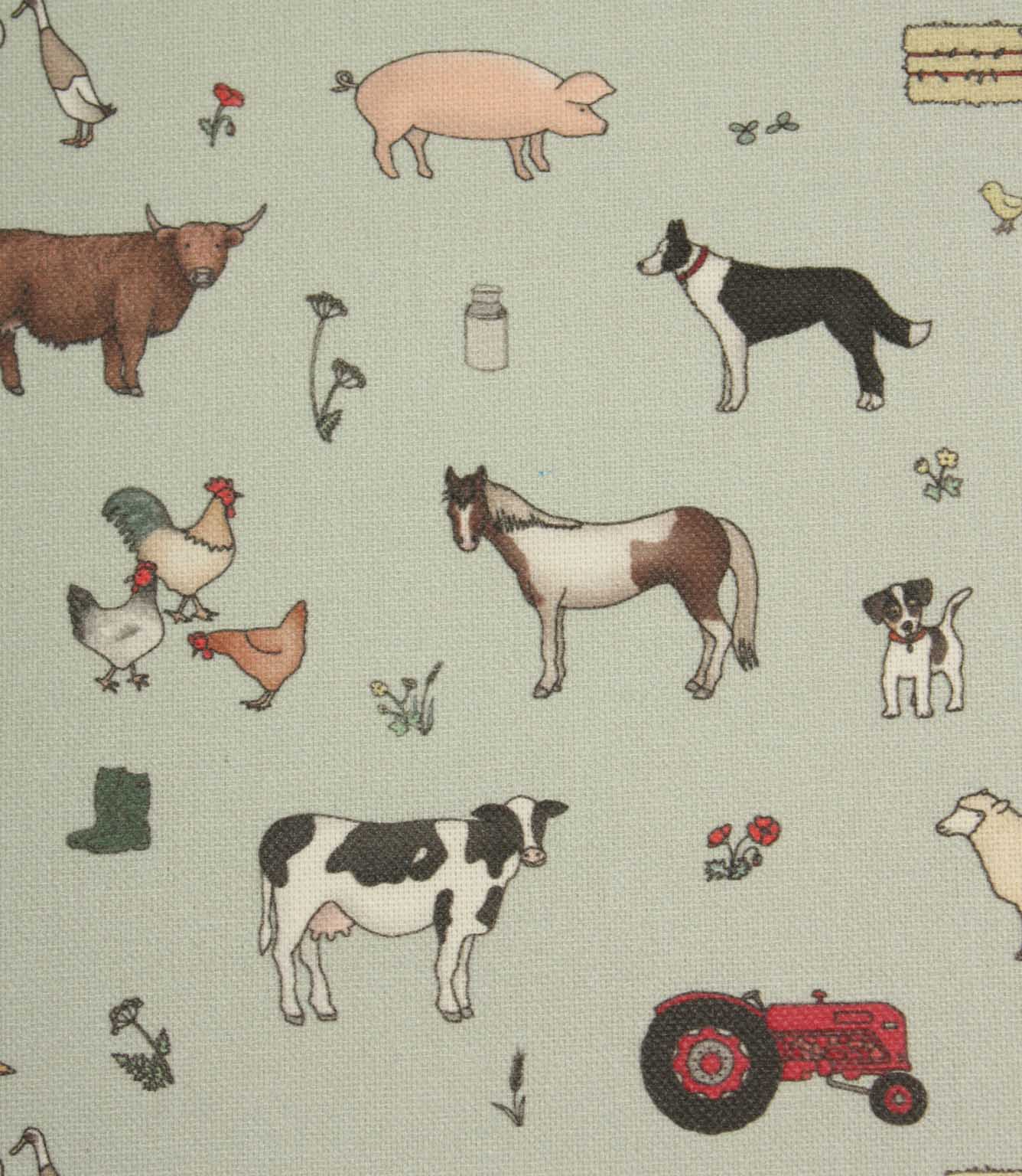 Farmyard Friends Oilcloth Fabric / Eggshell