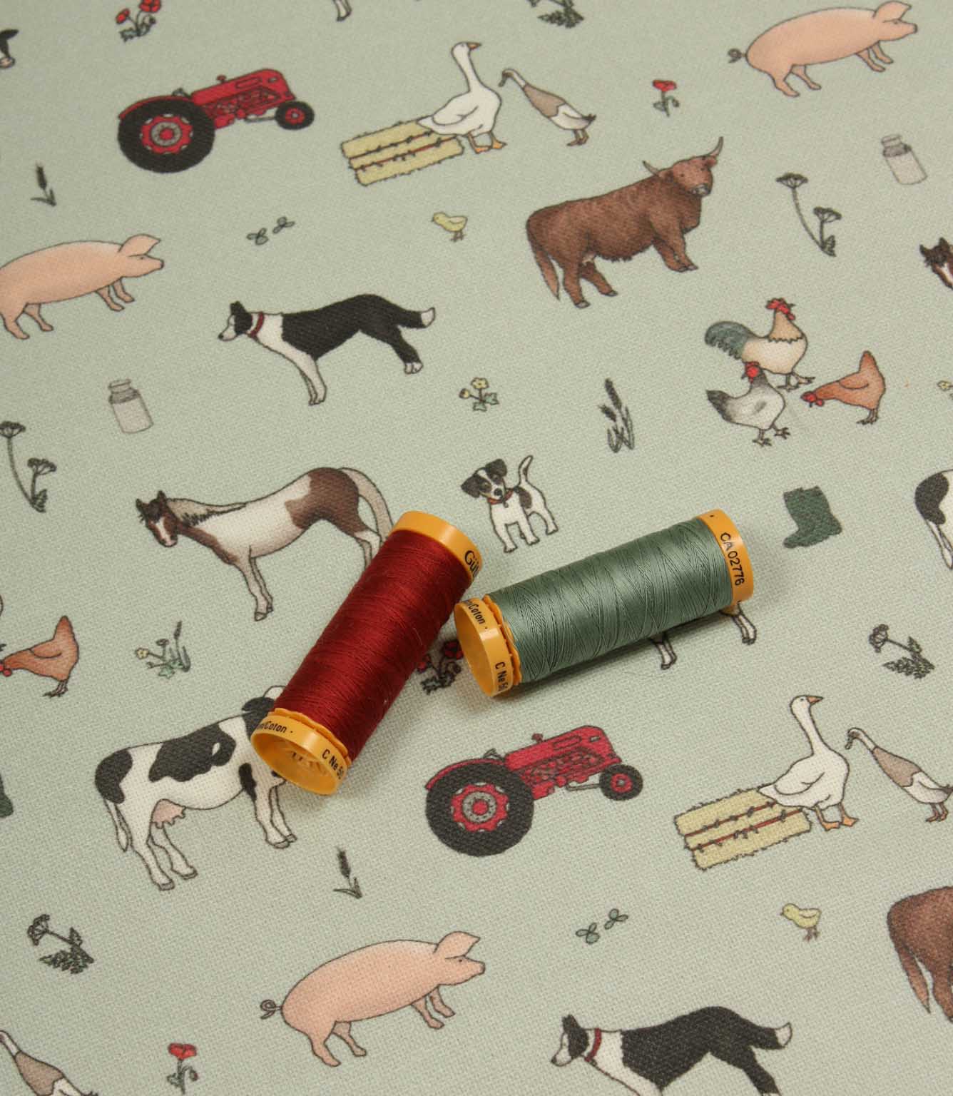 Farmyard Friends Oilcloth Fabric / Eggshell