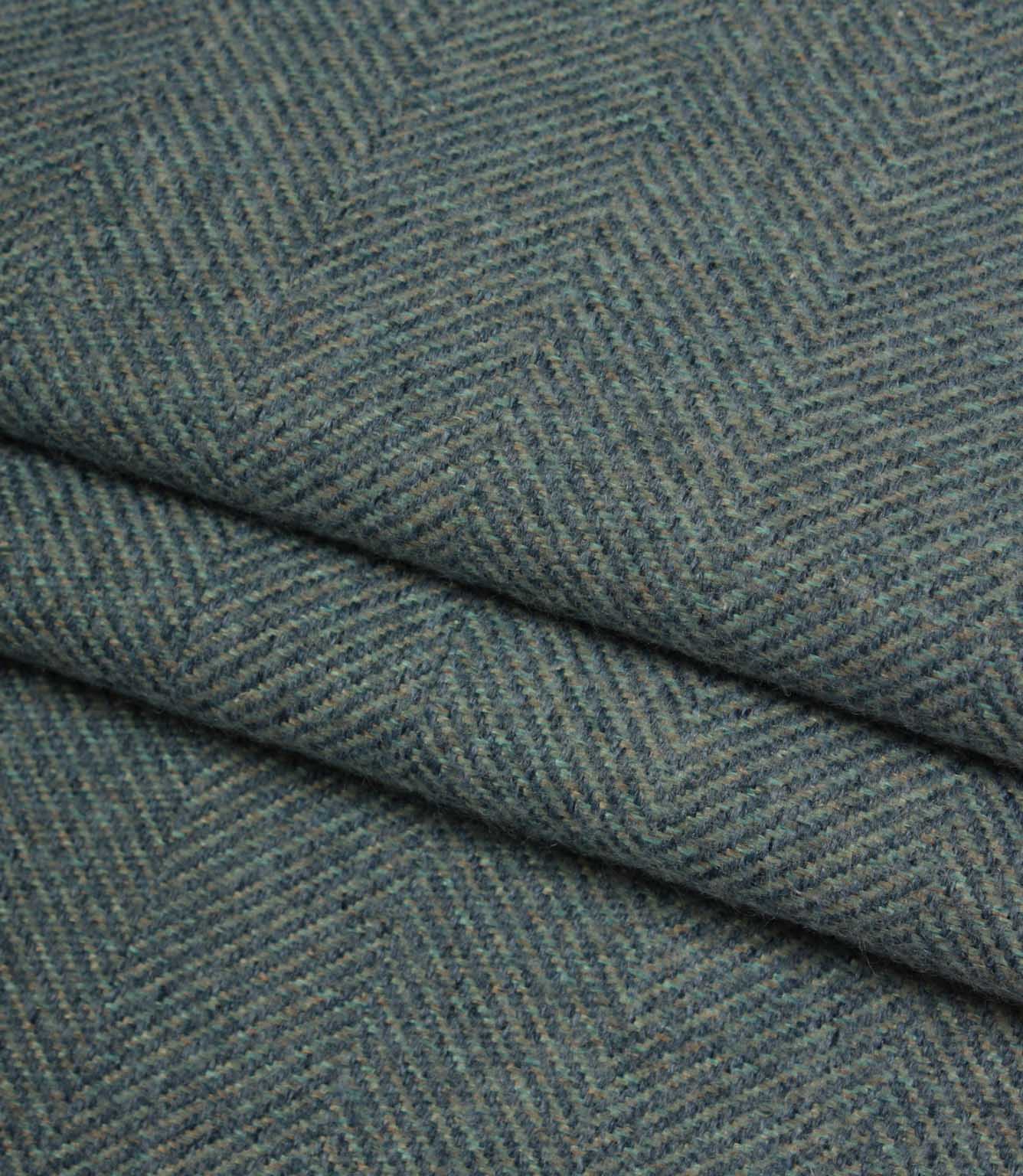 Close-up of textured blue fabric with a herringbone pattern
