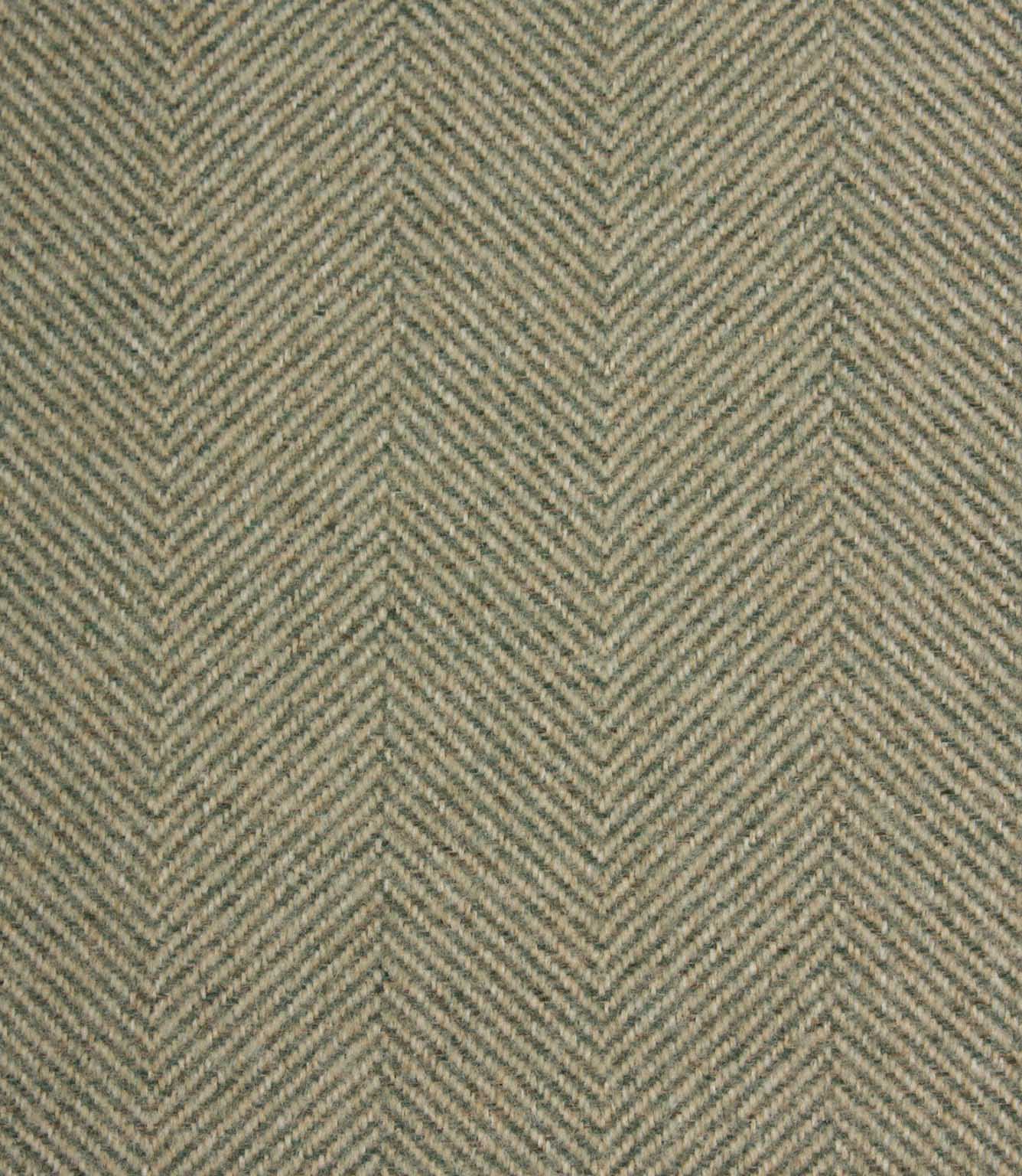 Fabric with a herringbone pattern in green and beige tones.