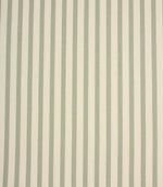 Fernley Stripe upholstery fire retardant fabric featuring soft sage green woven stripes on an ivory background in a classic vertical stripe design.