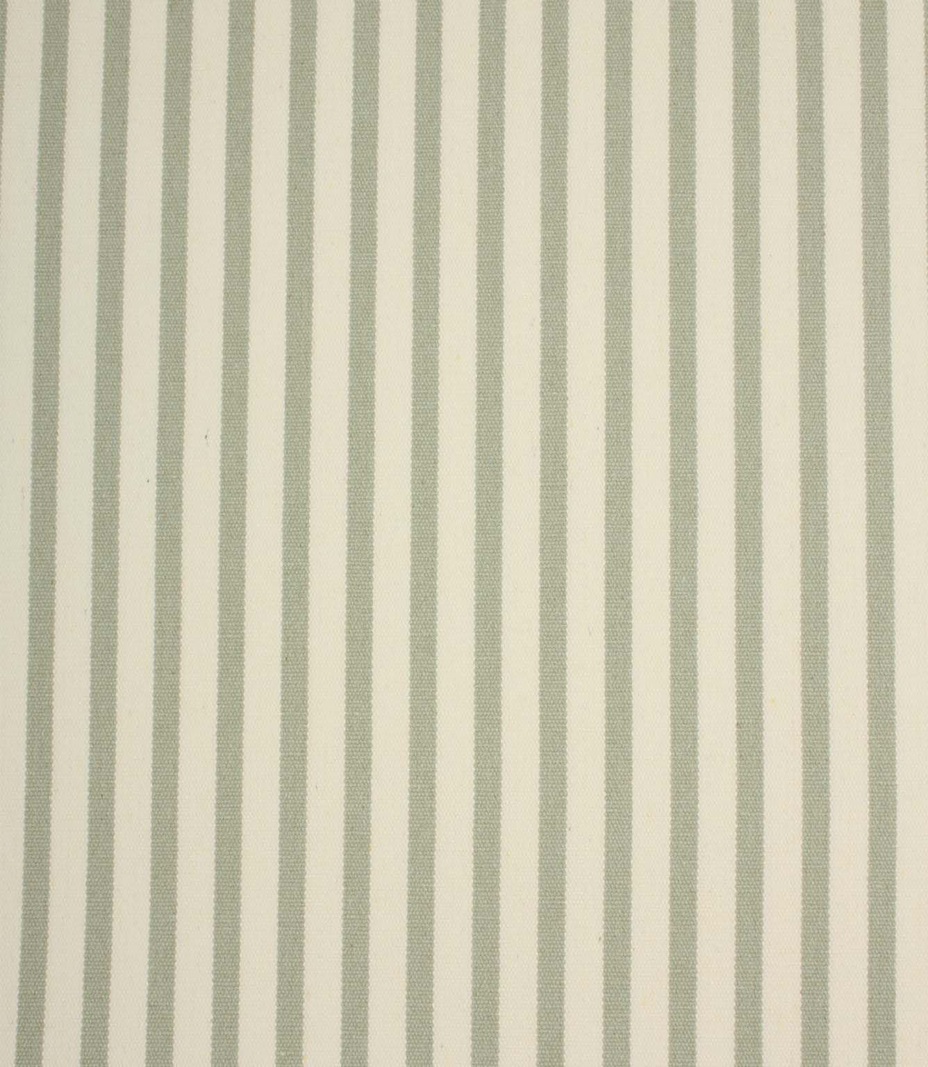 Fernley Stripe upholstery fire retardant fabric featuring soft sage green woven stripes on an ivory background in a classic vertical stripe design.