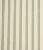 Close-up of Fernley Stripe woven upholstery fire retardant fabric showing sage green stripes and textured weave detail against an ivory ground.