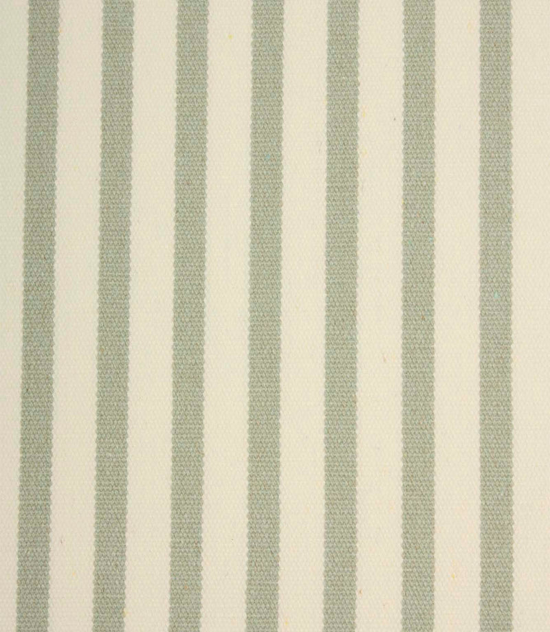 Close-up of Fernley Stripe woven upholstery fire retardant fabric showing sage green stripes and textured weave detail against an ivory ground.