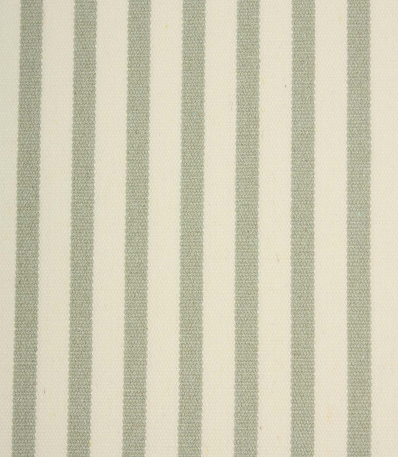 Close-up of Fernley Stripe woven upholstery fire retardant fabric showing sage green stripes and textured weave detail against an ivory ground.