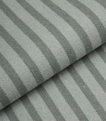Folded Fernley Stripe upholstery fire retardant fabric showing steel blue vertical stripes and the fabric's substantial woven construction.