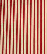 Fernley Stripe upholstery fire retardant fabric featuring rich wine red woven stripes on a warm ivory background in a timeless vertical stripe design.