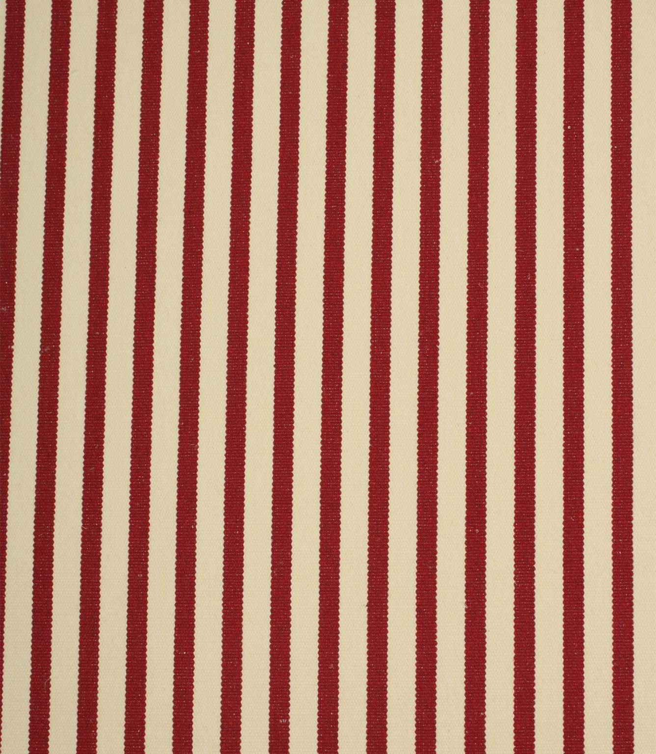 Fernley Stripe upholstery fire retardant fabric featuring rich wine red woven stripes on a warm ivory background in a timeless vertical stripe design.