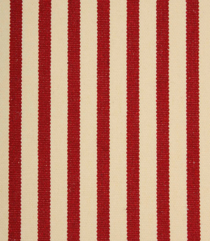 Close-up of Fernley Stripe wine red striped upholstery fire retardant fabric showing the textured woven stripe detail and durable construction.