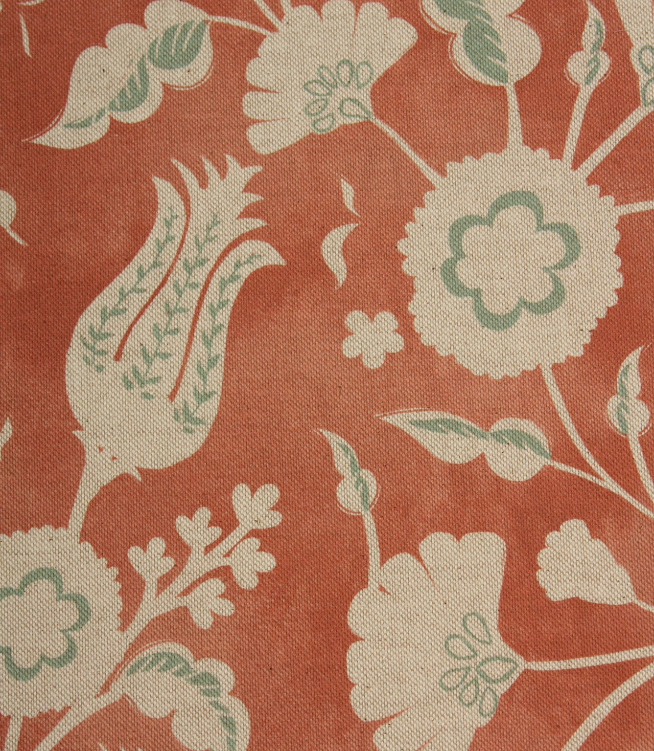 Folk Meadow Fabric / Coral / Eau de Nil