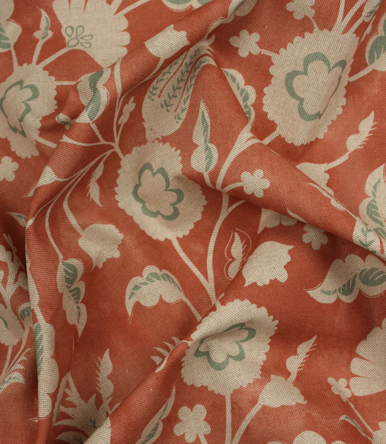 Folk Meadow Fabric / Coral / Eau de Nil