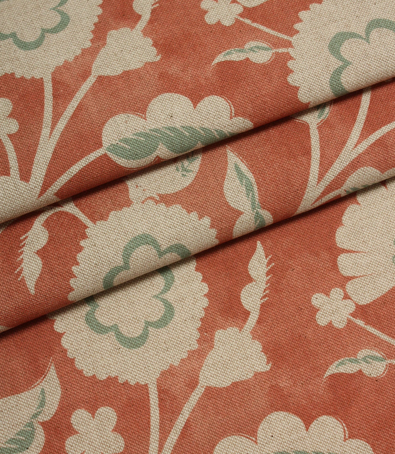 Folk Meadow Fabric / Coral / Eau de Nil