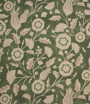 Folk Meadow Fabric / Sap Green / Soft Pink