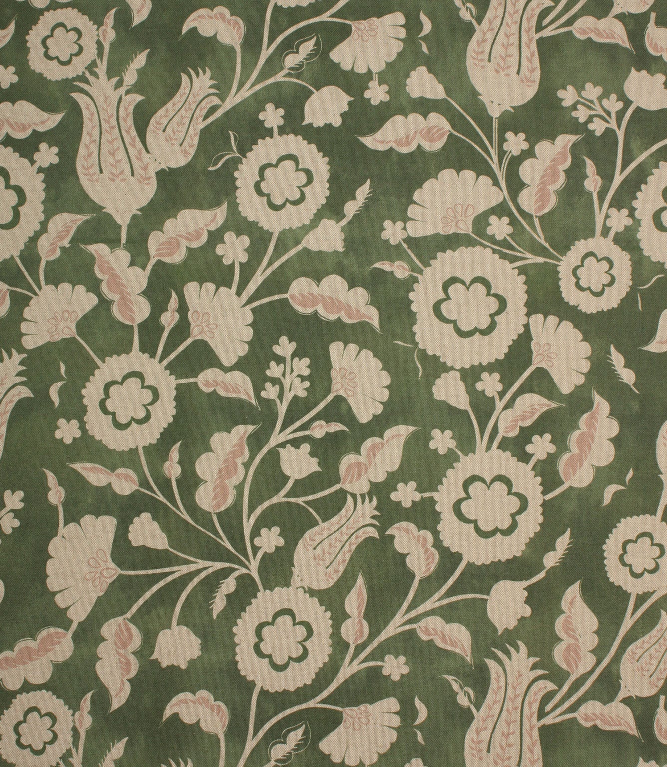 Folk Meadow Fabric / Sap Green / Soft Pink