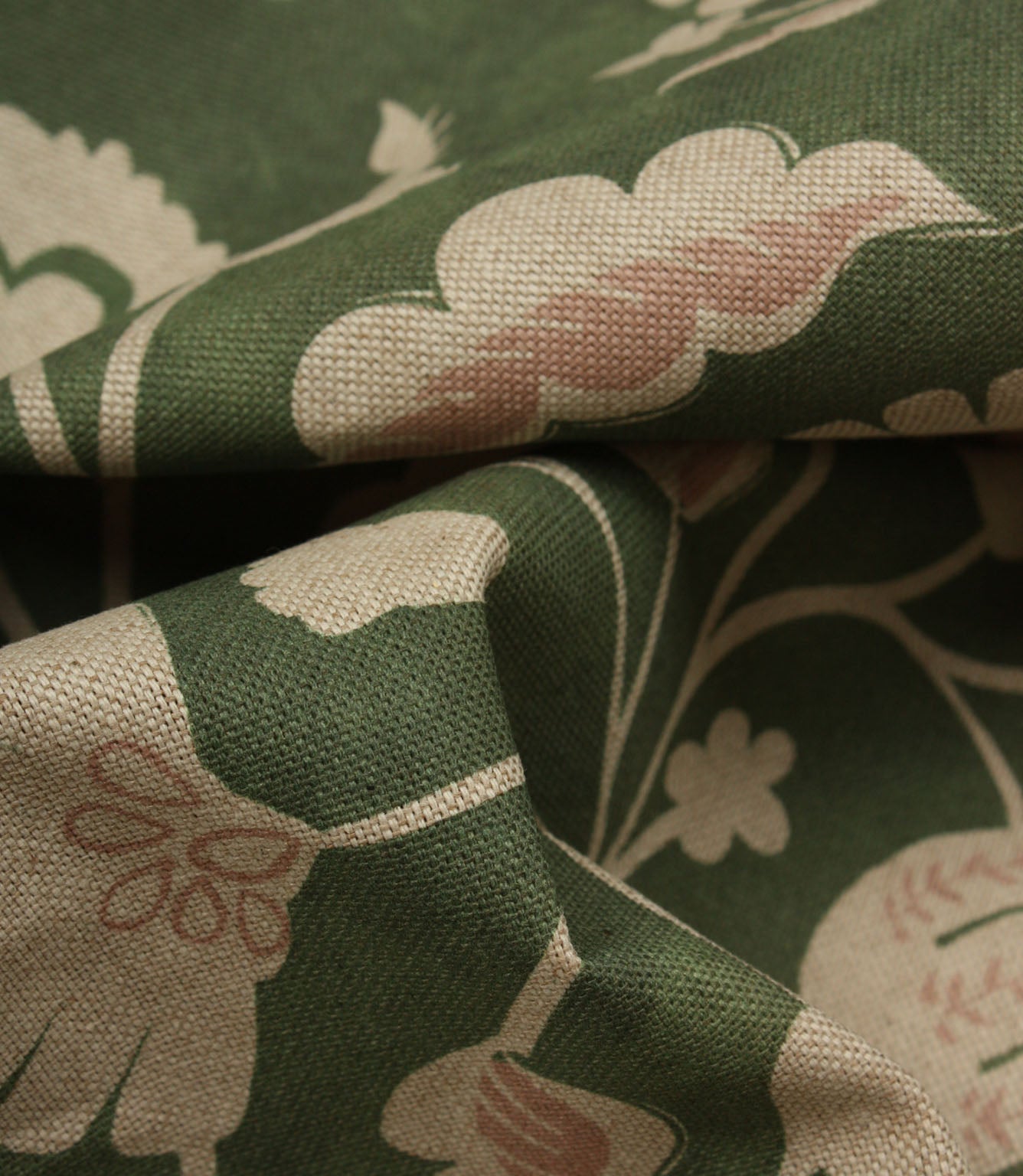 Folk Meadow Fabric / Sap Green / Soft Pink