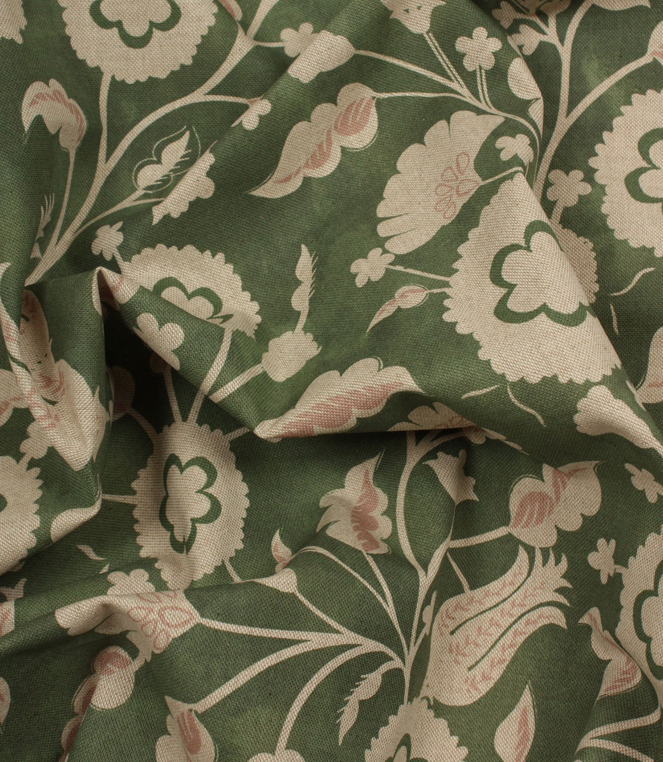 Folk Meadow Fabric / Sap Green / Soft Pink