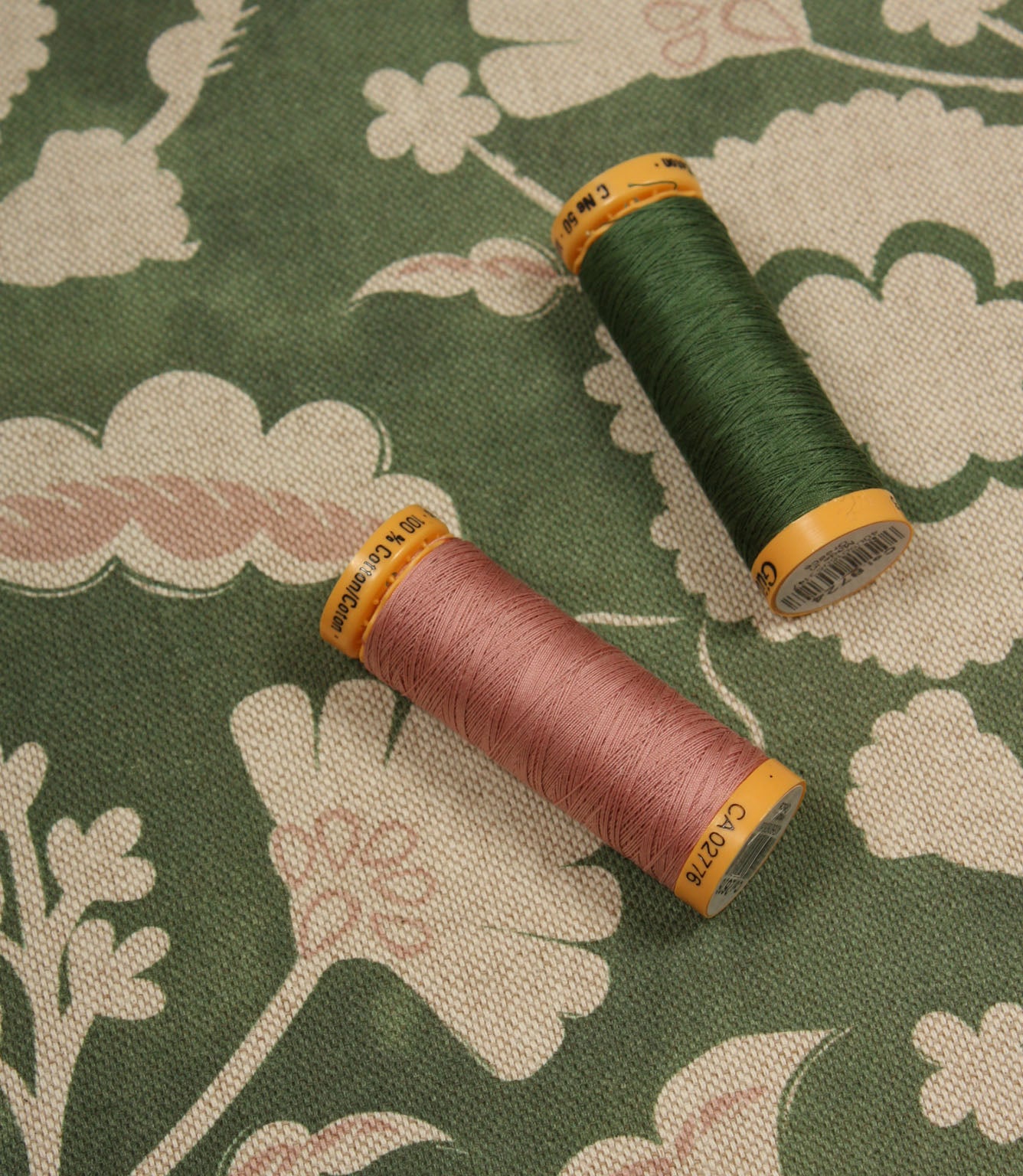 Folk Meadow Fabric / Sap Green / Soft Pink