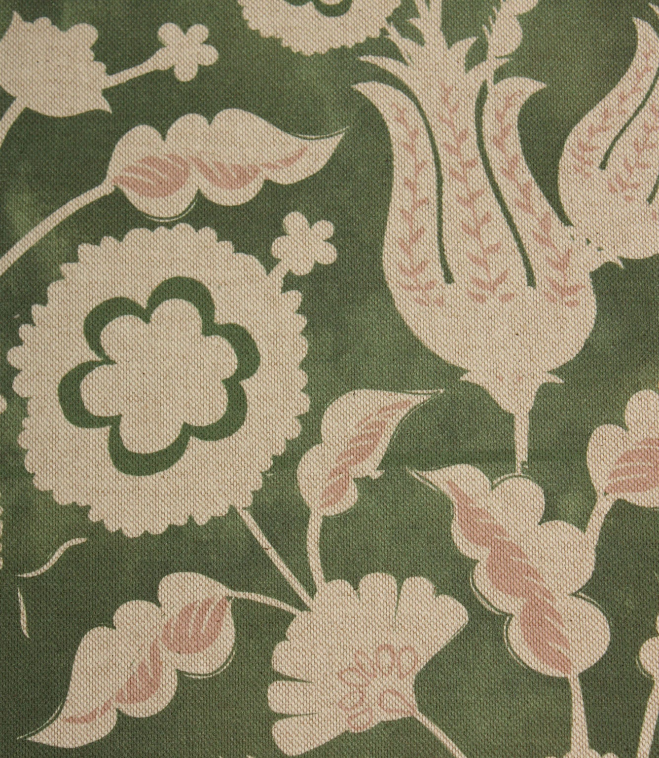 Folk Meadow Fabric / Sap Green / Soft Pink