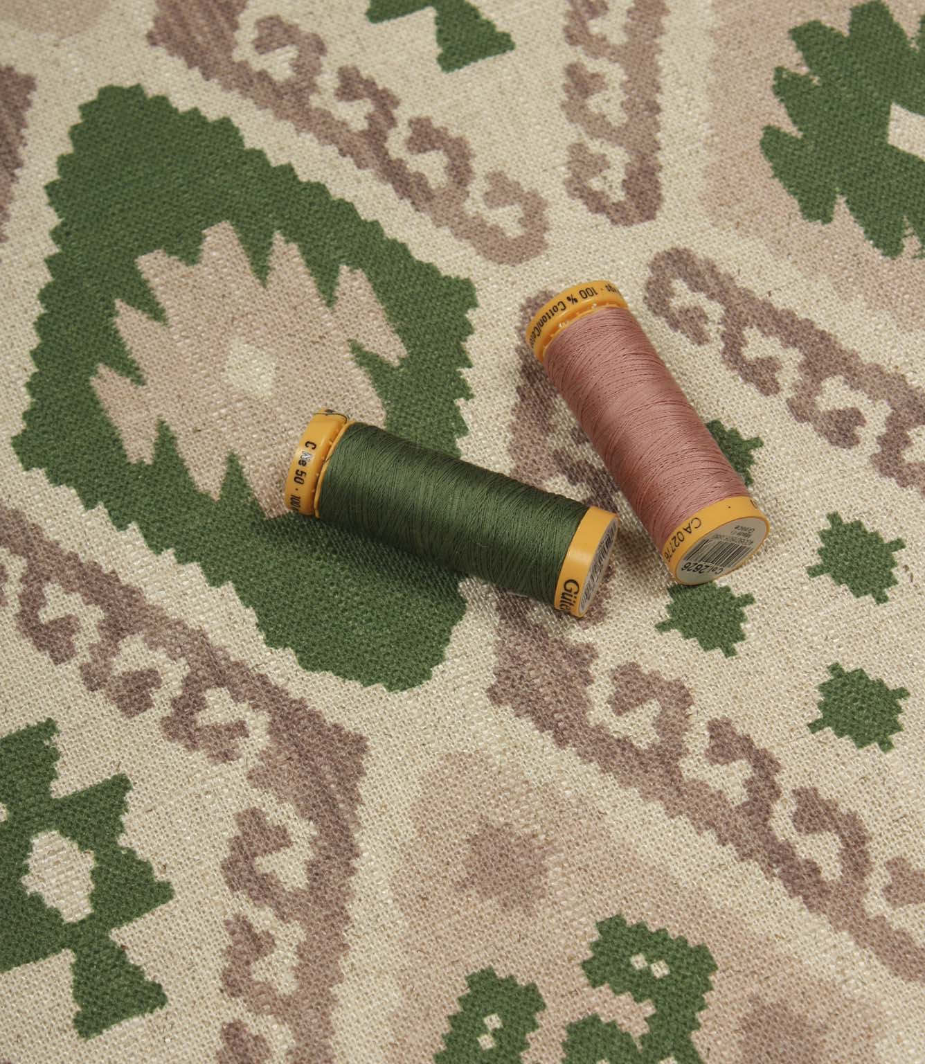 Folklore Geo Fabric / Soft Pink / Sap Green | Just Fabrics