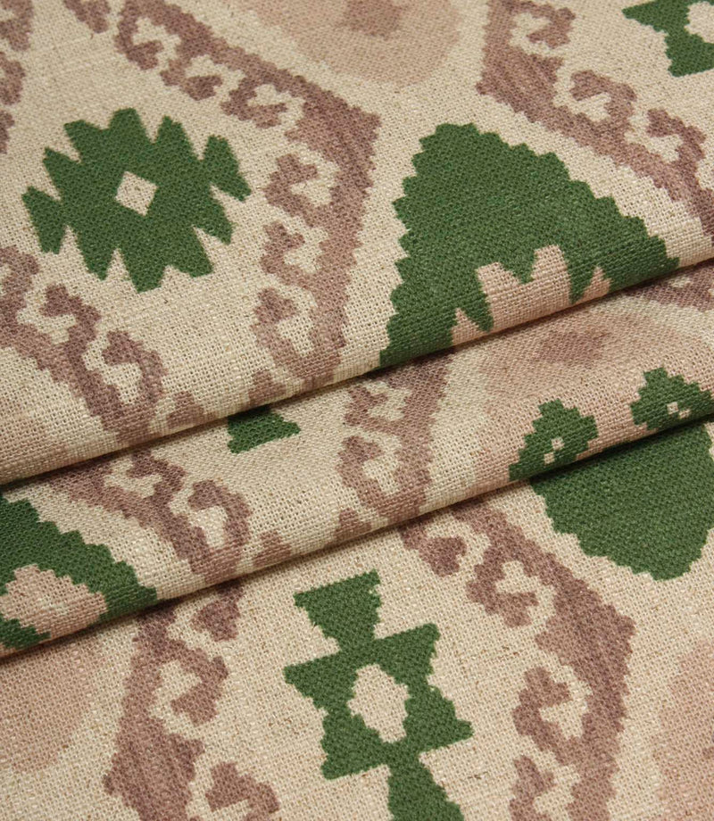 Folklore Geo Fabric / Soft Pink / Sap Green | Just Fabrics