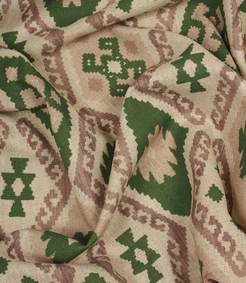 Folklore Geo Fabric / Soft Pink / Sap Green | Just Fabrics