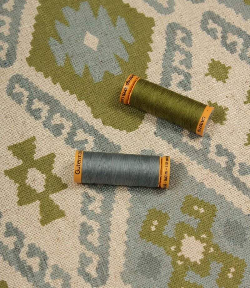 Folklore Geo Fabric / Steel Blue / Sage Green | Just Fabrics