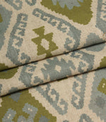 Folklore Geo Fabric / Steel Blue / Sage Green | Just Fabrics
