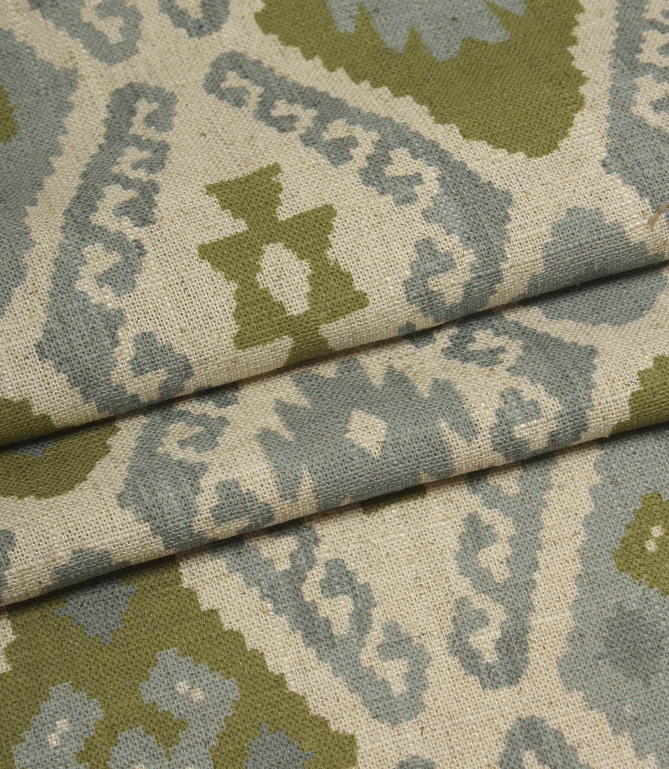 Folklore Geo Fabric / Steel Blue / Sage Green | Just Fabrics