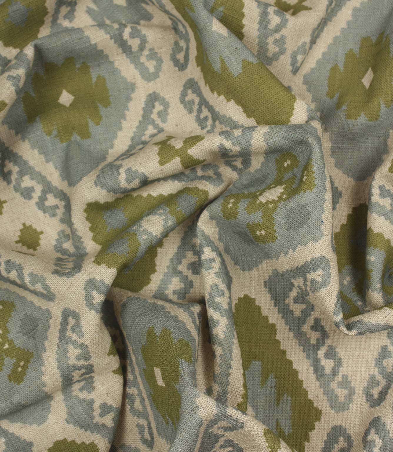 Folklore Geo Fabric / Steel Blue / Sage Green | Just Fabrics
