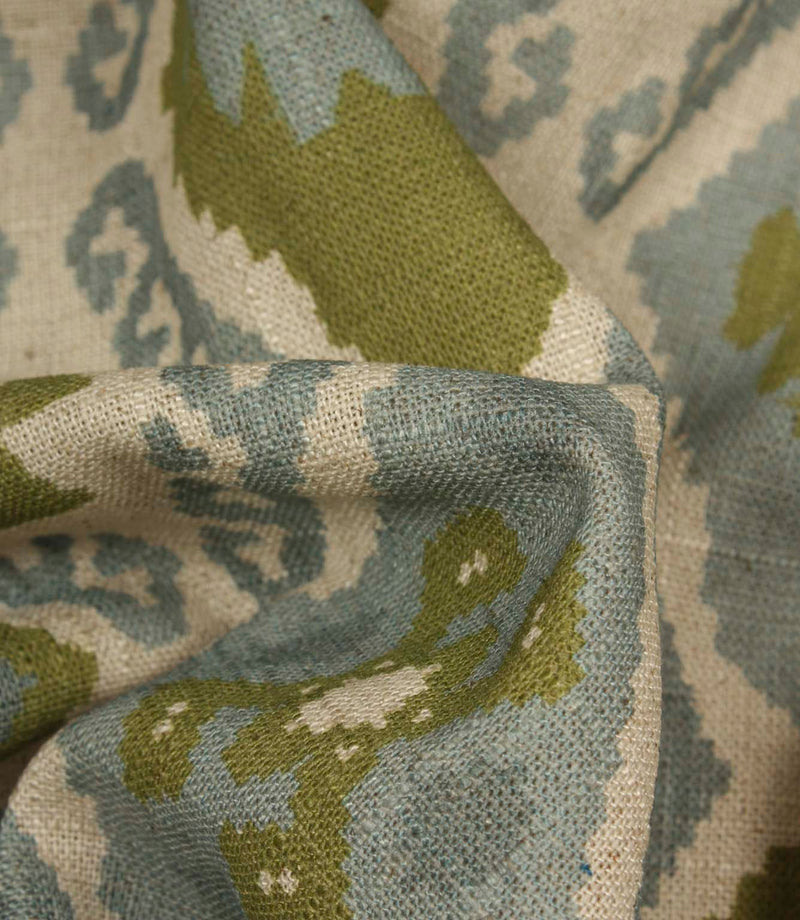 Folklore Geo Fabric / Steel Blue / Sage Green | Just Fabrics