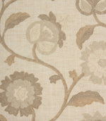 Close-up of Foxmere Natural fabric highlighting textured embroidery and tonal floral detailing in warm neutral shades.
